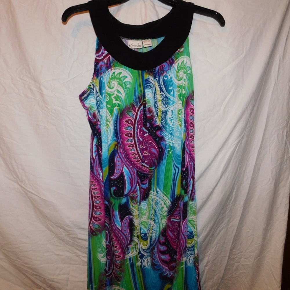 Scoop Neck Sleeveless Paisley Dress Petite Large